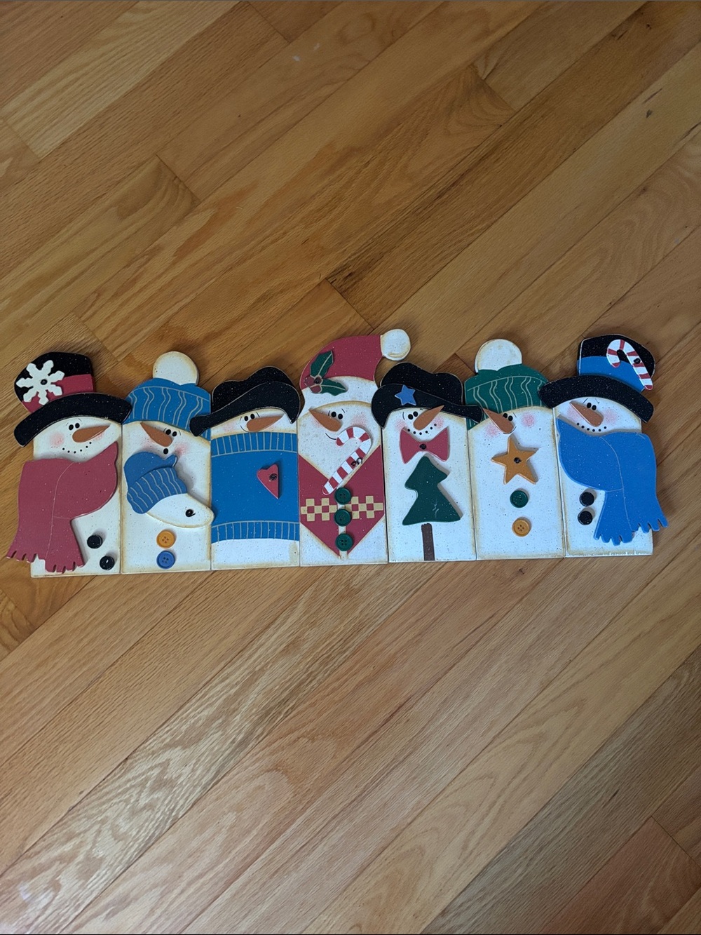 Wooden Snowman Row Holiday Wall Decor - Multicolor